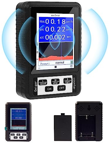 NETONDA Contador Geiger Radiacion - Medidor de Radioactividad con Detector Radiación Nuclear, Dosímetro para Medir Beta Gamma, Detector de Radiación Profesional con Pantalla LCD, Color Negro
