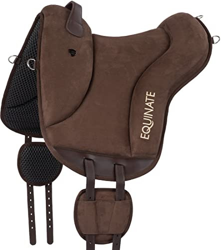 Equinate Reitpad Newfield aus synthetischem Wildleder Pferd Braun - Bareback Pad mit pflegeleichter Neopren Unterseite - Reitkissen Baumloser Sattel