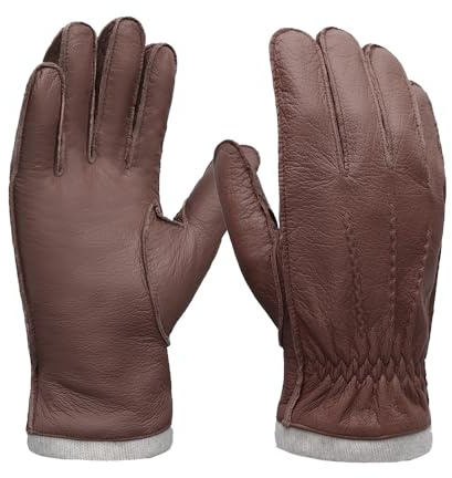 MGGMOKAY Guantes de Piel de Cabra Para Hombre con Pantalla Táctil y Forro de Cachemira,Saddle,S