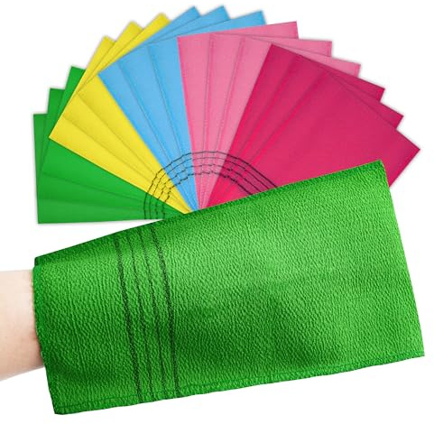 15 Pcs Korean Exfoliating Mitt, 9*5.5 in Gentle Exfoliating Korean Scrub Mitt, Large Korean Washcloth Exfoliating, Colorful Korean Body Scrubber for Cleaning Skin, Reducing Dirt and Grease (5 Colors)