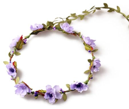 Rockreyoa Blumenkranz Verstellbar Damen Haarband Blumen Haare Blumenkrone Boho Stirnband Kopfschmuck mit grünem Blattband für Frauen Hochzeit Party Festival Zeremonie Fotografie-Requisiten Lila