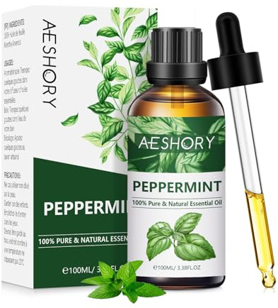 AESHORY Peppermint Essential Oil 100ml, Pure Natural Aromatherapy Oils Mint Oil for Headache Relief, Hair & Skin Care, Air Freshening, Diffusers