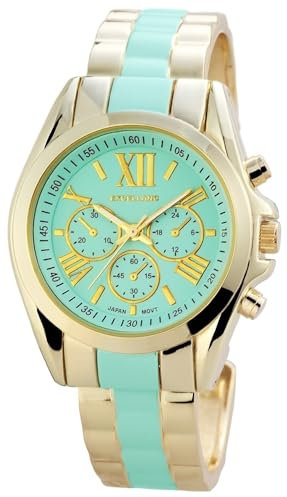 Excellanc Design Damen Spangen Armband Uhr Grün Gold Metall Analog Chrono-Look Spangenuhr 9150906000010