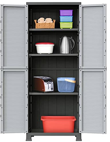 CIADAZ Plastskåp 68 x 39 x 171,5 cm, förvaringsskåp, plastskåp, rengöringsmedelsskåp, sidoskåp, köksskåp, multifunktionsskåp 337901