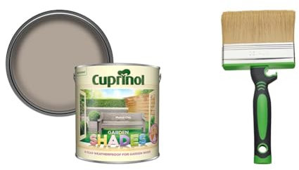 Cuprinol 5122397 Garden Shades Exterior Woodcare, Muted Clay, 2.5L & Fit for The Job 4 inch Large Capacity Shed and Fence Block Brush for Rapid Painting of Sheds & Fences