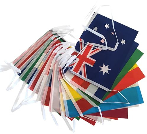 Bandera de 24 países - banderines europeos, Bandera Europea de Banderín de Poliéster con 24 Países | Decoración de fiesta de Eurovisión, colorida cadena de banderines decorativos colgantes para escena