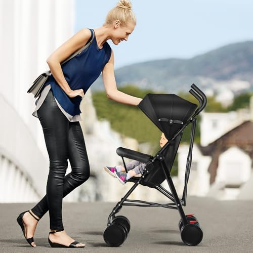 Cochecito de bebé combinado 2 en 1, cochecito plegable para 0-36 meses, 0-25 kg, cochecito compacto con asiento giratorio, cesta de almacenamiento, cinturón de seguridad-D-negro