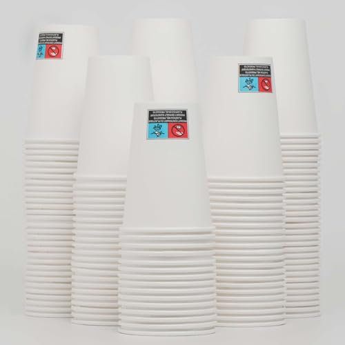 [260] Gobelets Carton Jetables Blanc 200 ml Résistant et Sans Fuite Idéal Café, Boissons Chaudes et Froides. En Papier Certifié FSC Recyclable. Idéal Entreprise, Bureau, Association