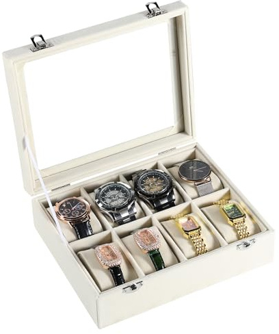 Frebeauty Caja relojes 8 ranuras, terciopelo, tapa de cristal