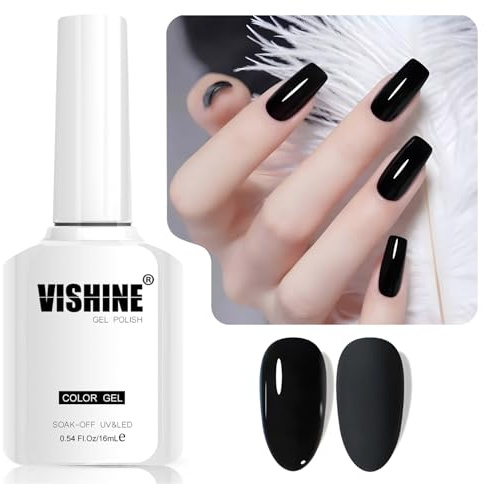 Vishine Noir Pur Vernis Gel Semi-Permanent, 1 Pcs 16ml Soak-Off UV LED Vernis à Ongles Gel pour DIY Nail Art & Home Manicure, Couleur L349 Noir