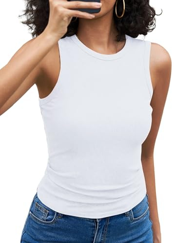 Aottori Débardeur Femme Col Rond Tricot Côtelé Coupe Ajustée Couleur Unie | Maille côtelée visible; col rond clairement structuré; coupe ajustée et longueur standard; se porte seul ou sous une veste