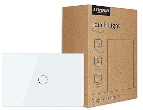 LIVOLO Interruttore Touch Intelligente da Parete, 230V 1 Gang Pannello in Vetro Temperato Bianco, Sensibilità Elevata - Richiede Gateway LIVOLO, Compatibile con Google Home e Alexa