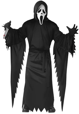 Disfraz Scream, Disfraz Ghostface, Disfraces Halloween Adulto, con Máscara de Scream, Una Túnica Negra, Cuchillo de Juguete, Cinturón y Guantes, para Halloween, Carnaval, Mascarada, Cosplay (L)
