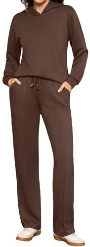 Totatuit Conjunto sport mujer 2 piezas sudadera con capucha pantalón ancho loungewear cálido casual chic Marrón，M