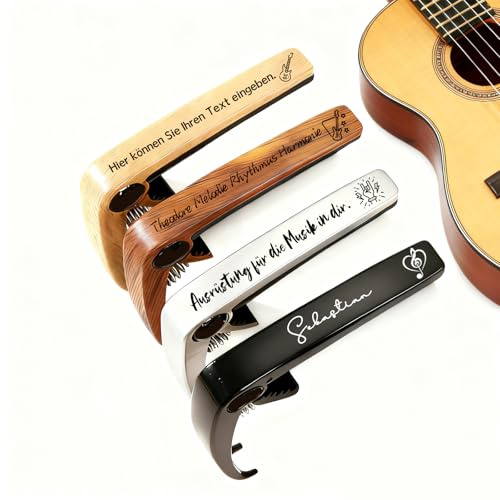 Personalisiert Gitarren Kapodaster mit Gravur - Custom Gitarren Zubehör Es ist ein Musikalisches Geschenk für den Gitarristen, Freund oder Bandkollegen (Ausführung in dunkler Holzoptik)