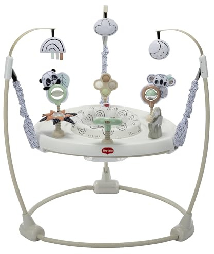 Tiny Love 4-in-1 Jump & Play Stationary Activity Center, Baby Jumper with Lights & Music, Developmental Toys, 360 Swivel Seat, Baby Activity Entertainer for 6 Months+, Black and White