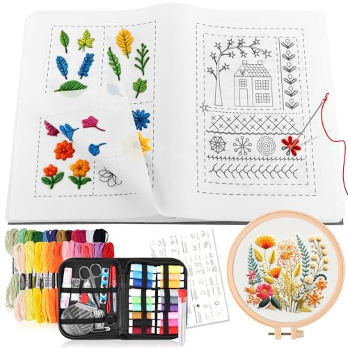 WDZGX Livre de Points de Broderie Kit de Broder pour Débutant avec Instructions et un Kit De Couture pour Débutants Amateurs Loisirs Créatifs Famille (Set C-2)