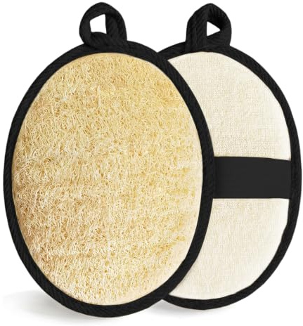 Flintronic 2 Piezas Esponja Natural Exfoliante Corporal, Esponjas Naturales de Luffa, Esponjas Limpieza Lufa Natural Biodegradable, Esponja Reutilizable Loofah para Hombre y Mujer-Nergo