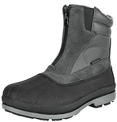 NORTIV 8 Men's Zip Winter Snow Boots Slip on,Grey/Black,9.5