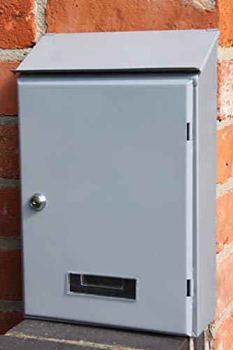 Galvanised Steel Wall Mounted Post Box - Letter Box -Painted a Grey Colour
