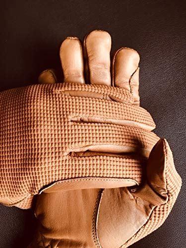 Sulkhanz Gants d'équitation en cuir véritable et coton pour homme Marron clair, peau, L