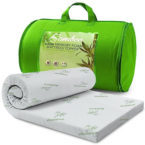 GC GAVENO CAVAILIA Luxury Bamboo 1 Mattress Topper Double Bed, Breathable Memory Foam 2 Cm Extra Soft Anti Allergy Thick Mattress Topper, White