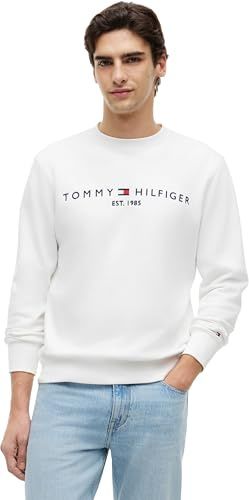 Tommy Hilfiger Uomo Felpa Tommy Logo Senza Cappuccio, Bianco (White), S