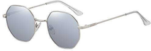 H HELMUT JUST Gafas de sol redondas para mujer,Gafas de sol retro,Gafas de sol redondas para hombres (Silver/Silver Mirrored)