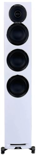 ELAC Uni-Fi Reference Enceinte au sol 3 voies 14 cm en chêne ou noyer pour home cinéma et système stéréo, déflecteur blanc avec côtés en chêne