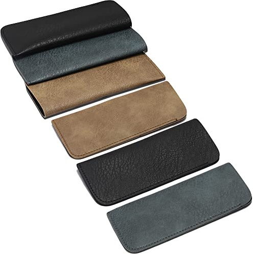 DIYOMR 6 Pack Soft Leather Eyeglass Bags Portable Unisex Glasses Pouch Multiple Pens Sleeve Case Classic Color for Business Men Women Teen Student Scholars