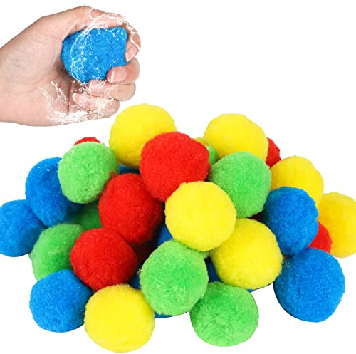 40 Pcs Reusable Water Balls, Cotton Splash Soaker Balls, Water Bombs Balls, Water Balloons for Kids Adults, Highly Absorbent Water Bombs Ball for swimming pool, Beach, Backyard Outdoor Play (4 Colors)