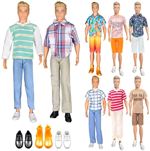 Lot de 14 Vêtements compatibles avec Ken, 4 vêtements décontractés Tendance (4 Hauts 4 Pantalons) 3 Paires de Chaussures pour poupées garçons de 12 inch