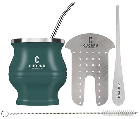 Cuopru rostfritt stål Yerba Mate kopp och set – 7,5 uns, armégrön, modern design