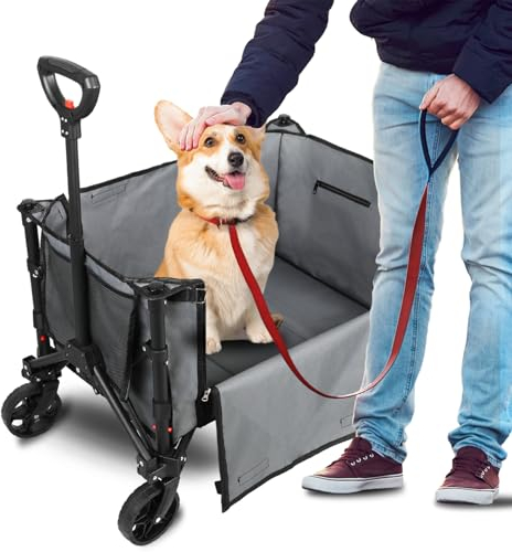 FREEDARE 70 kg/120 l festivalvagn kraftig hopfällbar vagn för camping och shopping med avtagbara hjul dra längs hopfällbar trädgårdsvagn med mångsidig duk, grå