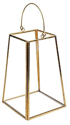 Kerzenhalterhalter Glas Kerzenhalter Retro Kupferrahmen Winddicht Trapezförmige Glas Blume Raum Tragbare Kerzenhalter Esstisch Hochzeitsdekoration Kandelaber (Size : Small)