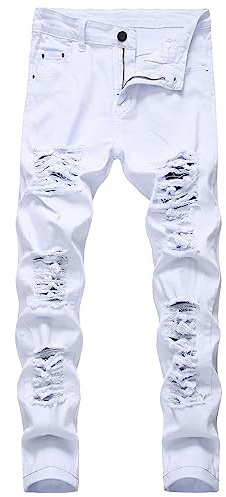 Pantalon en jean décontracté - Taille longue - Jambe droite - Élastique - Confortable - Stretch - Pour homme - Coupe droite - Couleur unie - Pantalon de relaxation en denim, Blanc., 42
