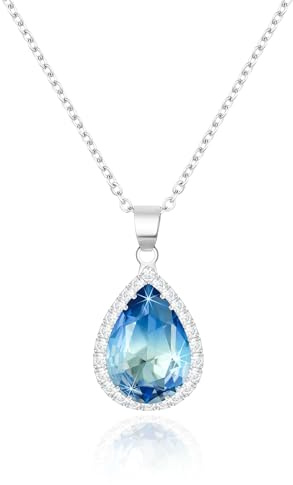 Linawe Kette Halskette Aquamarin Blau Anhänger Diamant Geburtsstein Kristall Silberkette Damen, Schmucksets für Damen Kettenanhänger Silber Halsketten Jewelry Modeschmuck
