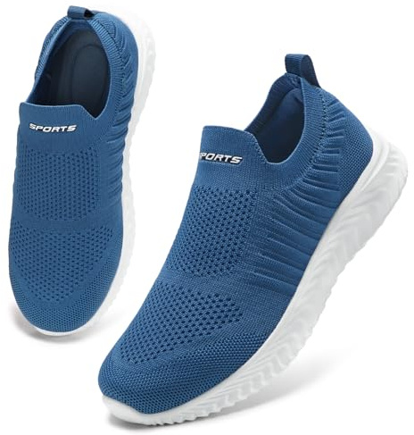 HKR Womens Trainers Comforble Slip on Summer Shoes for Women Mesh Ladies Gym Fitness Trainers with Memory Foam Denim Blue UK 5