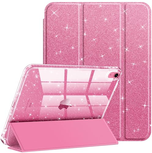 FINTIE Glitter Case for iPad (A16) 11th Generation 11 Inch (2025), iPad 10th Generation 10.9 Inch (2022) - [Built-in Pencil Holder] Sparkly Cover with Shiny Back Shell, Auto Wake/Sleep, Pink