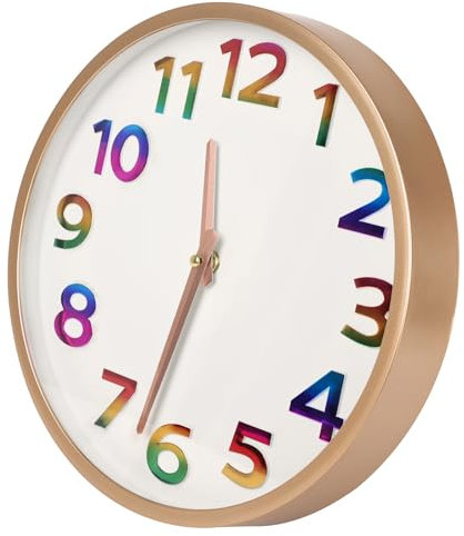 Crosstime Funk Wanduhr mit Groß 3D Bunt Zahlen, Lautlos Ohne Tickgeräusche Leicht zu Lesen Funkuhr Wanduhren,30cm Rosegold