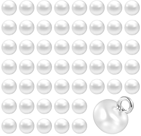 JIYIN 50 Stück Perlenknöpfe, 10mm Weiß Knöpfe Perlen Künstliche Perlmutt Handgenähte Perlenknöpfe zum Annähen Retro Perlen Zubehör für DIY Nähen Basteln
