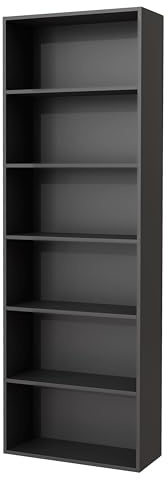 Nera Wooden 6 Tier Bookcase Standing Shelf Tall Storage Shelving Unit for Storage (Black)