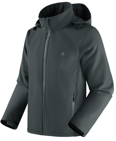SwissWell Chaqueta Hombre Softshell de Senderismo Hombre Exteriores Multifuncional Cortaviento Impermeables Invierno Chaquetas Cálida con Capucha con Bolsillos para Marcha Acampada Gris XL