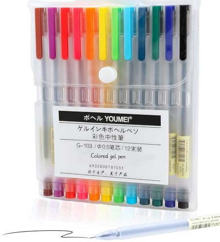 AYHYHLJZJ - Lote de 12 bolígrafos de punta fina (0,5 mm), bolígrafos de gel de calidad superior, ideales para escritura, ocio creativo y bala diaria, varios colores incluidos