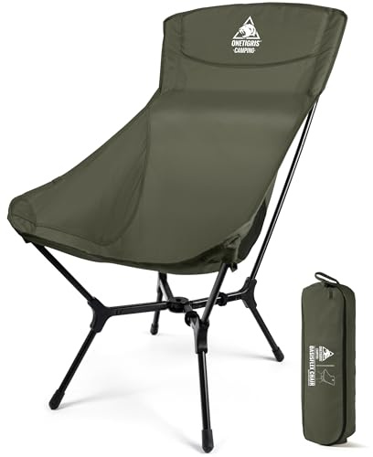 OneTigris Campingstol med hög ryggstöd, hopfällbar (ranger grön)