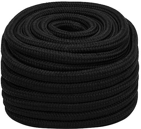 Cuerda de trabajo negra 20 mm 50 m poliéster para jardín, bricolaje, decoración, agrupación y camping