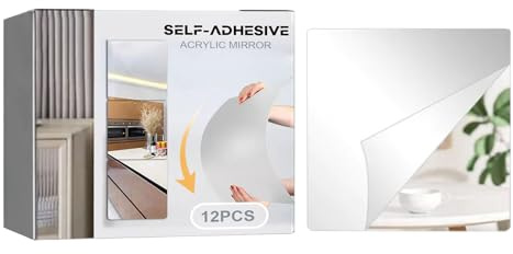 Spegelplattor – set med 12 självhäftande akrylkvadrater, väggreflektionsplattor, 10 x 10 cm dekorativ spegel, 9,8 x 3,9 cm väggdekoration för , skåp, badrum, gym