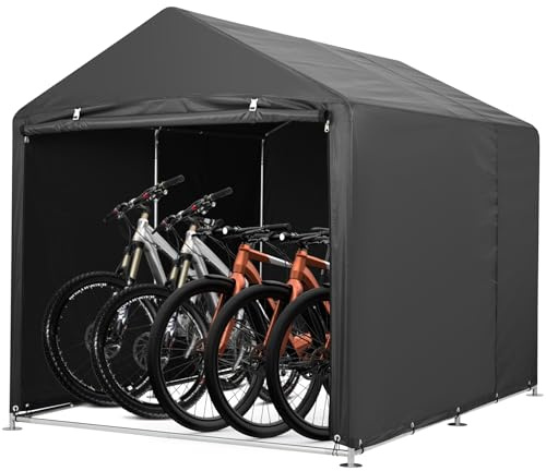 RBFGYIOP Tenda Garage Per Biciclette 420D Impermeabile – Capanna Da Giardino Robusta, Protezione Anti-UV e Intemperie, Tetto Triangolare, Facile Da Montare – Per 3 Bici – Colore Marrone Scuro
