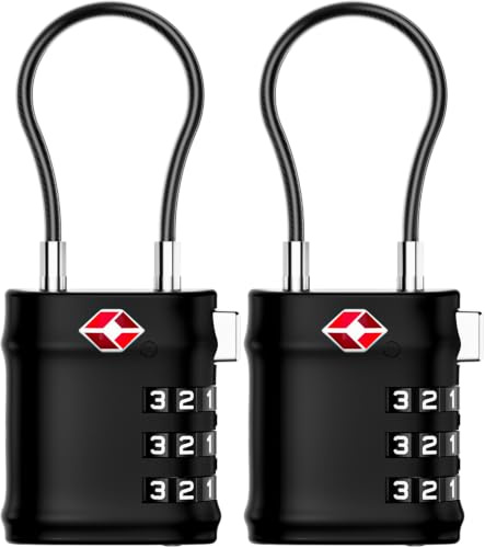 LUGGEX Suitcase Locks, Luggage Locks, TSA Approved Luggage Locks,JetBlack,2 | Suitcase Padlocks, Gift Box, Travel Locks for Luggage, Gym Lock, Bag Lock, Ease of Use & Durable,LLX-Lite