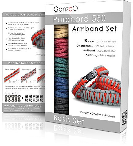Ganzoo Paracord 550 armbandsknutset för att knyta själv, DIY armband av parachute cord med klicklås och instruktion, även för lanyard, knutning och pyssel i färg höst